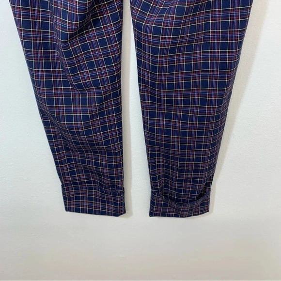 Bershka Pants Woman Size Medium Plaid Pull On Pockets Cuffed Taper Blue - Picture 7 of 11
